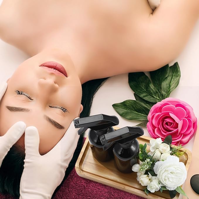 Norme 12 Pcs 8 oz Glass Spray Bottles with Funnels and Labels Refillable Cosmetic Empty Spray Bottles with Sprayer Containers for Essential Oil Cleaning Solutions(Black,Classic)