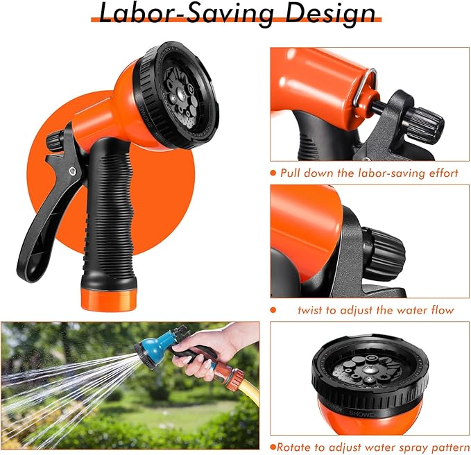 8 Pcs Garden Hose Nozzle Sprayer 10 Adjustable Watering Patterns Heavy Duty High Pressure Water Gun for Watering Plants Washing Cars and Showering Pets