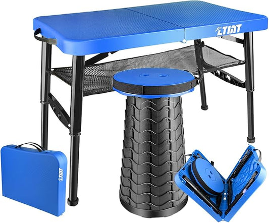 Small Folding Table, Adjustable Height, Camping & Picnic Table, 4 Foot Lightweight