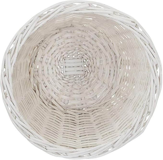 Household Essentials Wicker Waste Basket, Willow Weave Painted White, Includes Plastic Liner, Great as a Waste Basket or Decorative Planter, White