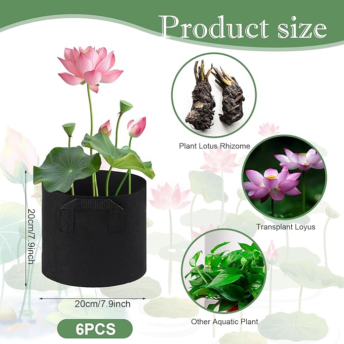 6Pcs Lily Plant Pots for Pond, Aquatic Pond Planter for Pond Durable Breathe Reusable Fabric Plant Bags for Aquatic Plants, Potato, Carrot, Onion, Flower (2 Gallon)