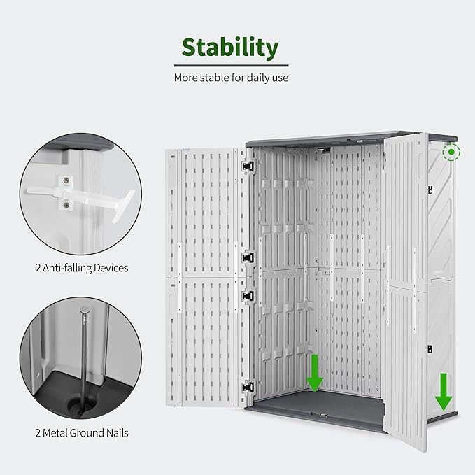 Macrout 50 Cu.Ft Plastic Outdoor Storage Cabinet with Floor, 4.3 x 2.5 ft Waterproof Resin Outdoor Storage Shed, Lockable Vertical Shed for Garden and Patio