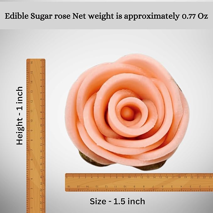 Confect Edible Rose Cake Toppers | Cupcakes & Doughnut Toppers | Roses for Cake Decorations | Edible Pretty Peach Pearl Roses - Vegan, Gluten-Free, Nut-Free, Dairy-Free, Palm Oil-Free -Pack of 12