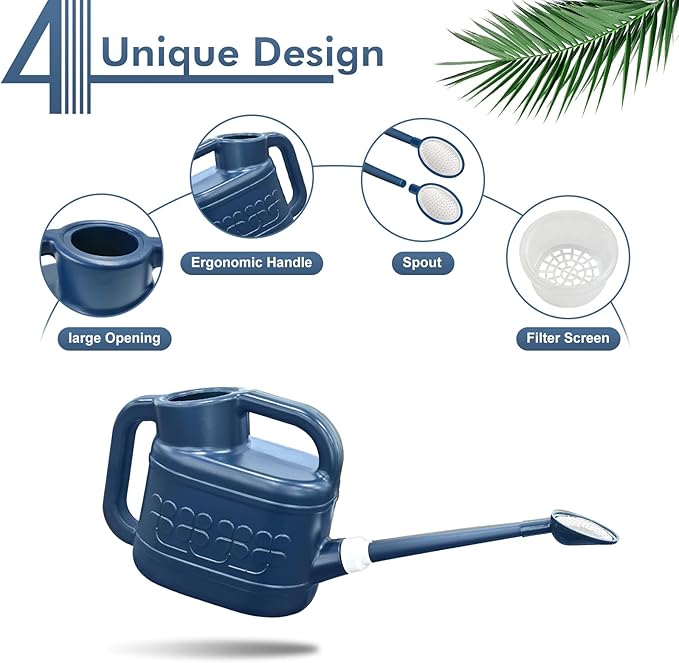 2 Gallon Watering Can for Outdoor Plants, Plant Watering Can with Removable Long Spout and Stainless Steel Sprinkler Head, Large Water Can for Garden Flowers Vegetables