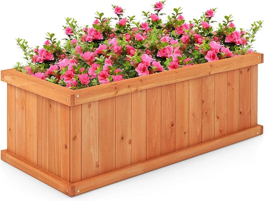 Giantex Raised Garden Bed, 31”x14”x12” Wooden Planter Box with 4 Drainage Holes & Detachable Bottom Panels, Elevated Flower Bed, Rectangular Plant Container for Vegetables, Herbs & Fruits, Orange