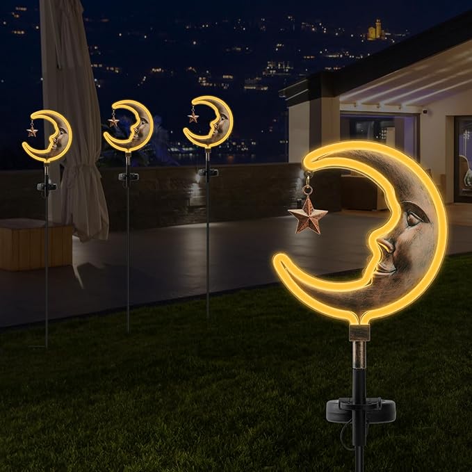 Solar Outdoor Garden Lights - Outdoor Decor Butterfly Neon Lamp Patio Path Decor(2 Pack) (Copper Moon)