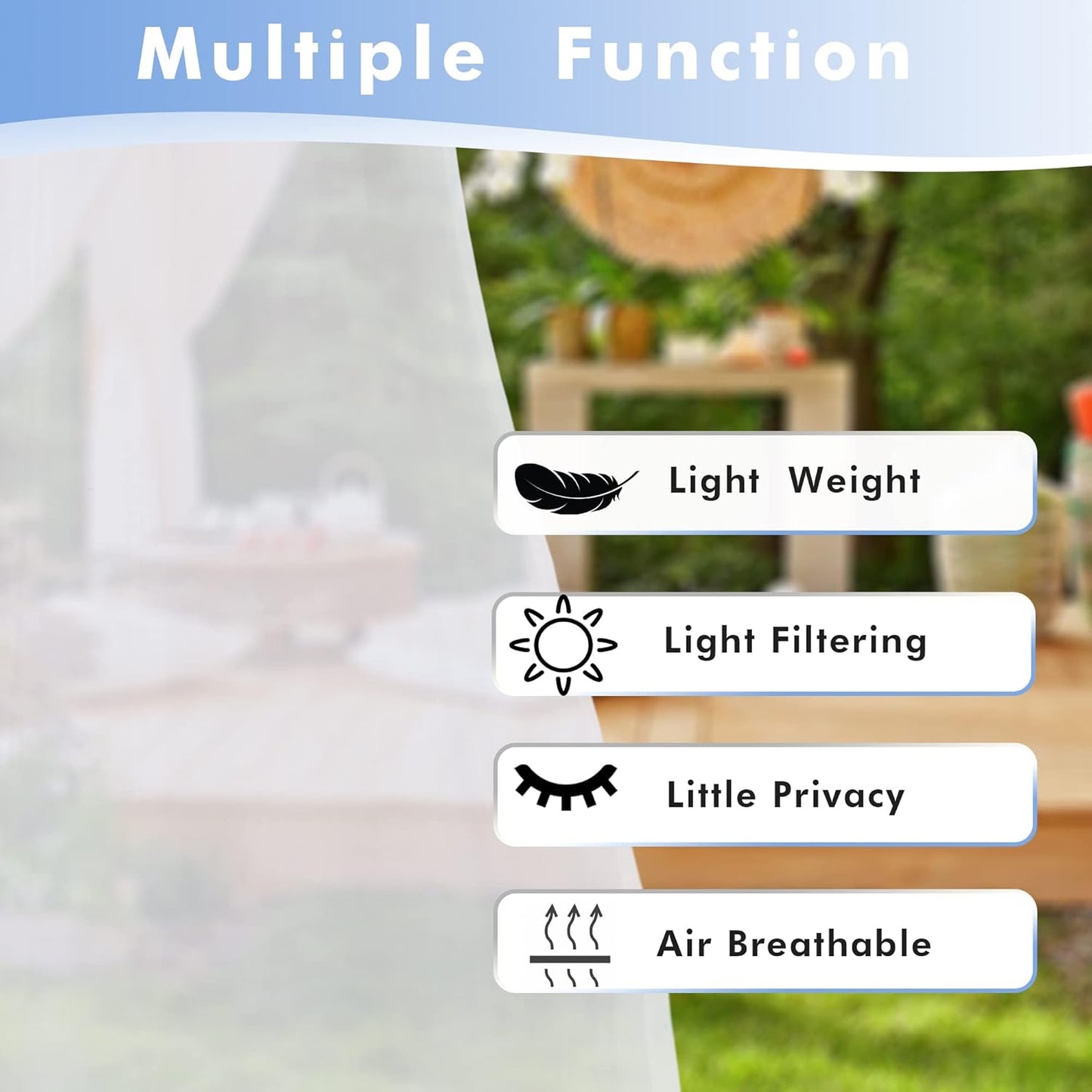 HolidayIdeas White Outdoor Sheer Curtains for Patio Waterproof, 4 Panels - 100 x 84 Inch - Extra Wide Voile Outside Curtains Light Filtering Grommet Drapes for Front Porch, Gazebo, Pergola, Backyard