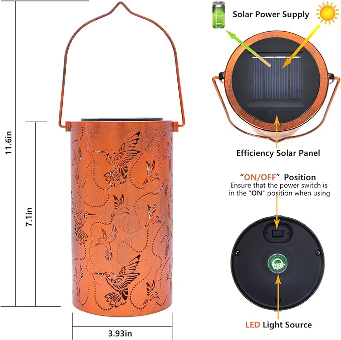 Solar Lanterns Outdoor Hanging Hummingbird Decor Lantern,Waterproof Hollow Out Metal Decorative Garden Light,Graceful Decoration for Patio,Yard,Landscape,Walkway,Festival
