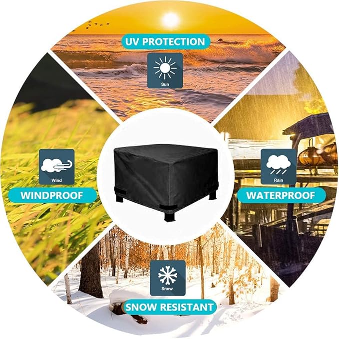 Fire Pit Cover, 36" x 36" x 20" Square Gas Fire Pit Cover, Waterproof 600D Heavy Duty Square Patio FirePit TableCover, Full Coverage Dustproof Anti UV Outdoor FirePitCover