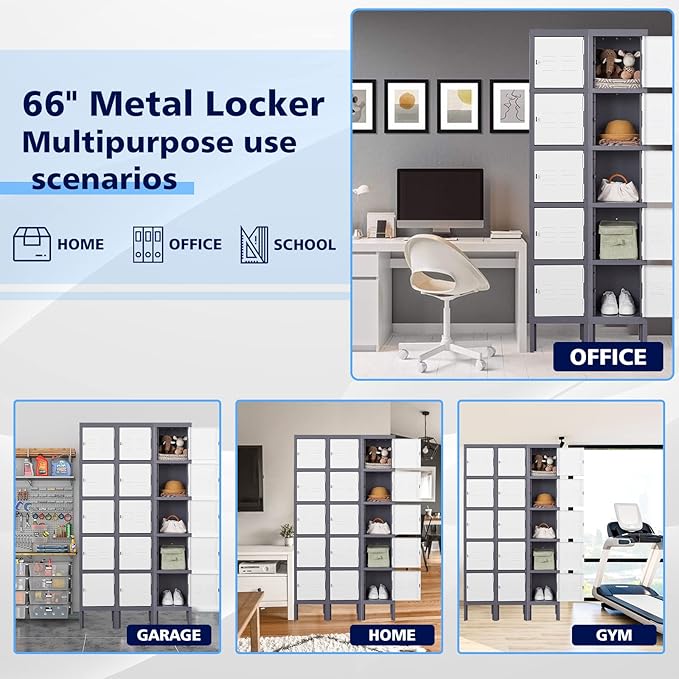Letaya Storage Locker,5 Door Employees Metal Cabinet with Lock for School Gym Home Office Staff 66" H X 12" W X 12" D