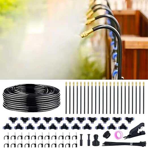 360° Adjustable Drip Irrigation System - 66FT Garden Watering System with 22 Nozzles, Garden Irrigation System, Greenhouse Accessories, Atomizing System for Yard, Lawn, Plants, 5/16 inch Hose