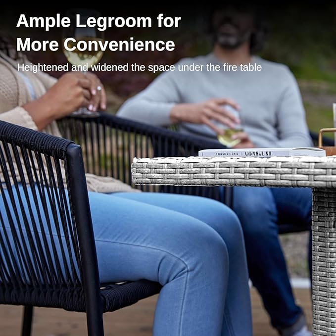 EAST OAK 44'' Propane Fire Pit Table, 60,000 BTU Gas Fire Table w/Aluminum Frame, H Type Burner and Tempered Glass Tabletop, CSA Listed Outdoor Patio Firepit, Fire Glass and Lid, Grey