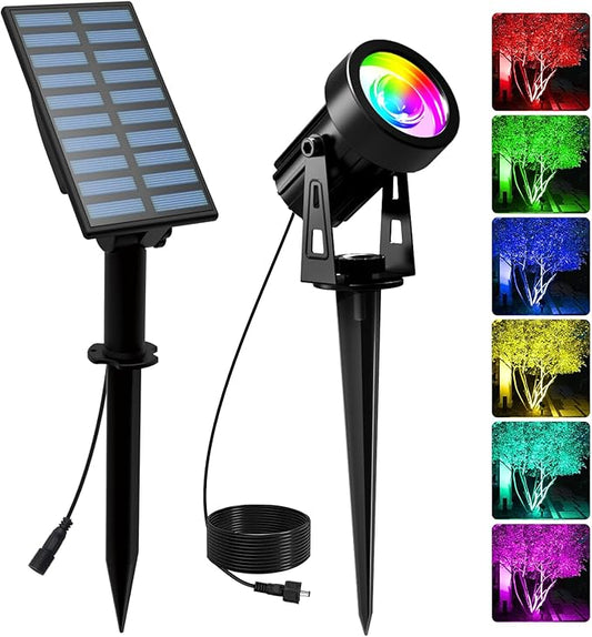 T-SUNUS Halloween Color Changing Solar Landscape Spotlights, IP65 Waterproof Garden Lights 9.8ft Cable, Outdoor RGB Spot Light with Separated Panel for Christmas Yard Driveway Porch Walkway Pool Patio