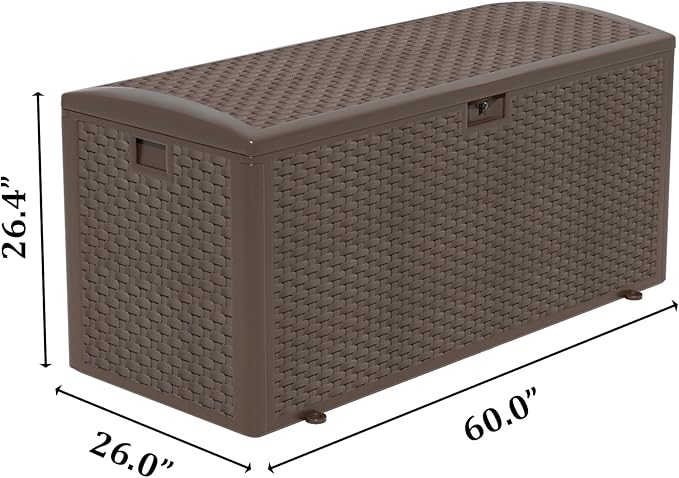 180 Gallon Pro Outdoor Storage Box Waterproof Lockable Resin Deck Box Large, Patio Storage Bin for Pool Accessories Cushion Furniture, Garden Tools, UV-Resistant Outside Delivery Brown