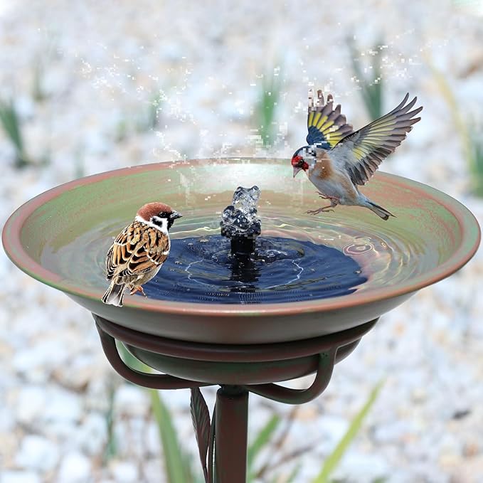 28.5" H Solar Bird Bath for Outside,Solar Fountain and Cast Iron Bird Bath,Metal Bird Baths Bubbler,Birdbaths for Outdoors,for Garden Outdoor Decoration