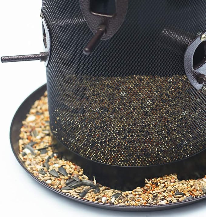 Nature's Rhythm Metal Hopper Bird Feeder, Dual Seed Compartments, 10 Feeding Ports, Holds 10lbs Seed, Attracts Cardinals, Titmice, Nuthatches