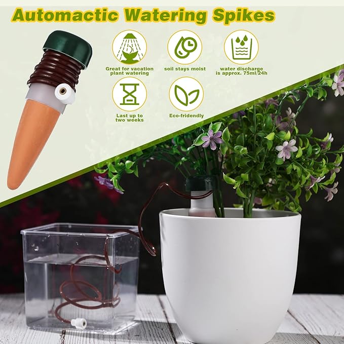 10 Pack Plant Watering Stakes Automatic Devices Plant Self Drip Irrigation Slow Release Indoor Outdoor Terracotta Water Spikes for Potted Plants Flower (Dark Green Base)
