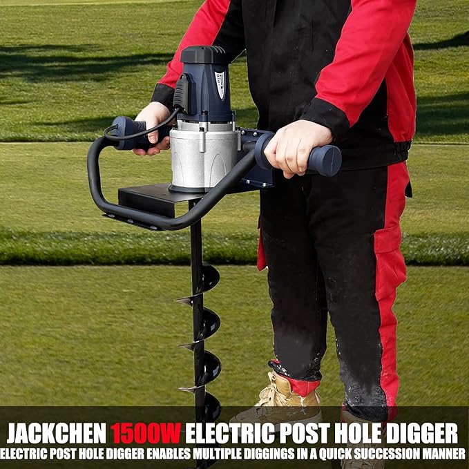JACKCHEN 1500W Electric Post Hole Digger, Earth Auger with 6 inch Auger Drill Bit, Earth Auger Post Hole Digger Electric, Ideal for Post Hole Digging, Drilling, Tree Planting, Blue