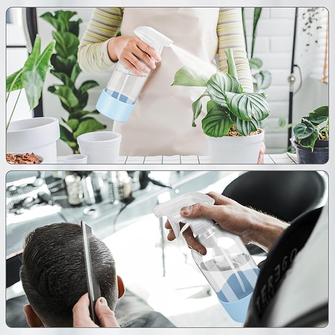 Glass Spray Bottles with Silicone Sleeve Protection, Empty 16 oz Refillable Containers, Reusable Spray Bottles with Adjustable Nozzle for Hair, Cleaning Solutions, Essential Oils 1 Pack Blue