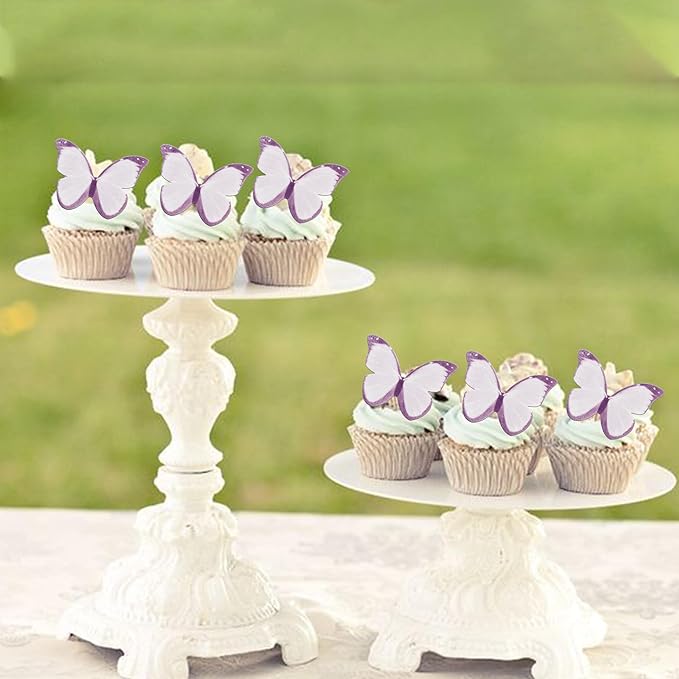 50 PCS Edible Butterfly Cupcake Toppers Wafer Paper Butterfly Cake Decorations Edible Butterfly Party Cupcake Decorations for Baby Shower Wedding Birthday Party Food Decorations Supplies Purple