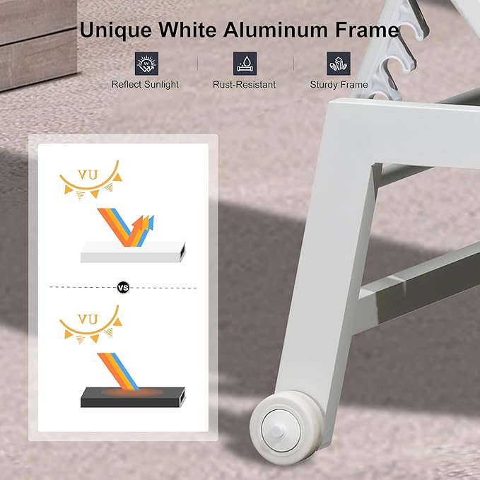 PURPLE LEAF Outdoor Chaise Lounge Set Oversize Adjustable Sunbathing Recliner Extra Wide Lounge Chairs with Side Table for Poolside Beach Outside Patio Aluminum Chaise Lounger Navy Blue 2 Sets