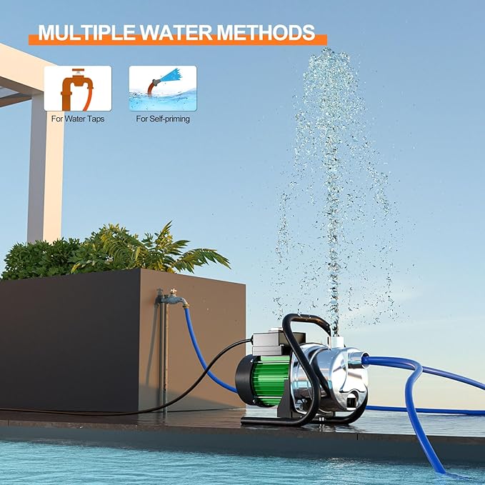 Water Transfer Pump 1.6HP 1800GPH Shallow Well Pump Electric Garden Pressure Booster Pumps for Pool Draining Farm Irrigation Lake Lawn Sprinkler System