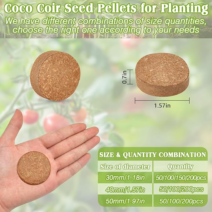 ZeeDix 100 Pcs 40mm Organic Coco Coir Pellets, Compressed Coconut Coir Seed Starter Expanding Soil Discs Potting Soil Dirt Pellets for Planting Bonsai, Herbs, Plants, Flowers and Vegetables