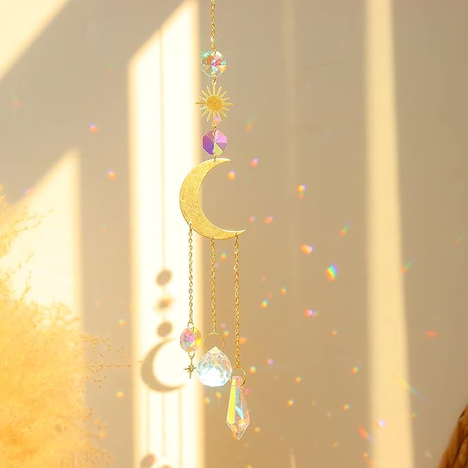 ilclviz Suncatcher Crystal Hanging Sun Catcher Prism with Chain Pendant Ornament Crystal Balls for Window