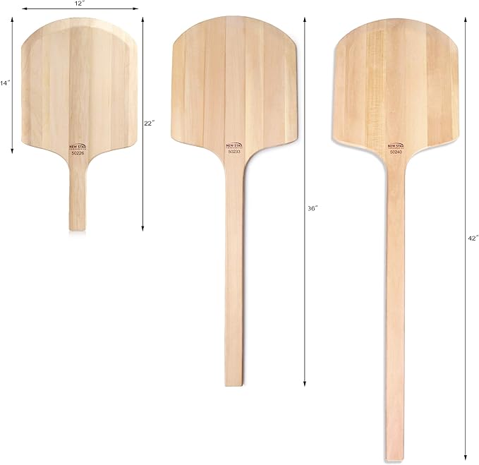 New Star Foodservice 50226 Restaurant-Grade Wooden Pizza Peel, 14" L x 12" W Plate, with 8" L Wooden Handle, 22" Overall Length