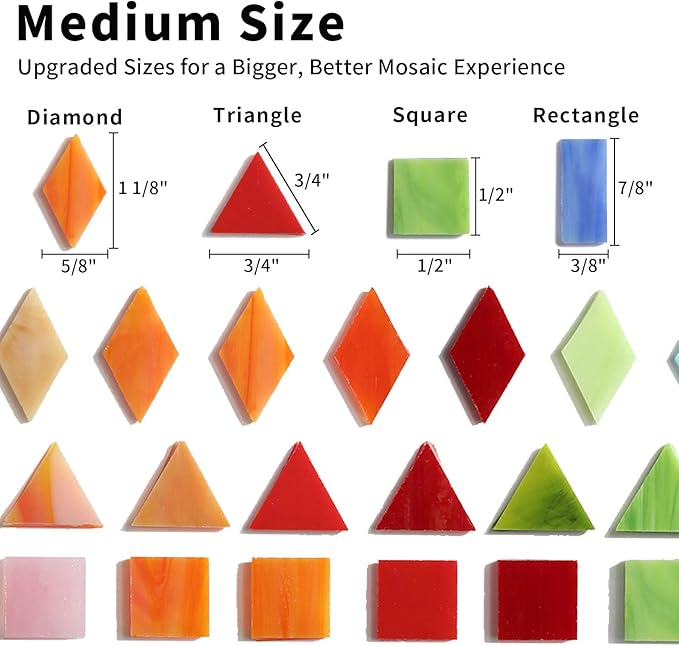 Lanyani 2.3 lbs Bulk Medium Size Stained Glass Tiles for Mosaic Crafts, 700 Pieces Value Pack Glass Mosaic Pieces, Bright Color Mosaic Tile Assortment