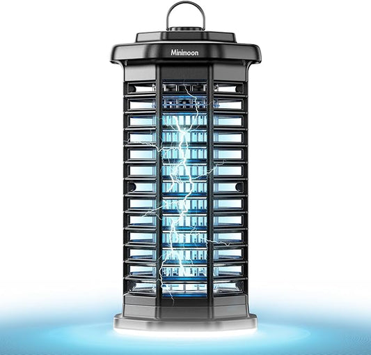 Minimoon Bug Zapper Outdoor 4000V Powerful Electric Mosquito Zapper, 15w Fly Trap Outdoor, IPX4, Corded Fly Zapper for Indoor, Yard, Backyard, Patio, Camping (Black with LED Lighting)