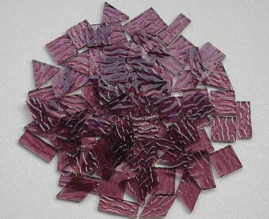 200G Large Size Transparent Glass Mosaic Tiles for Crafts, 4 Shapes Textured Cathedral Stained Glass Mosaic Pieces for Mosaic Art Decor, Mauve