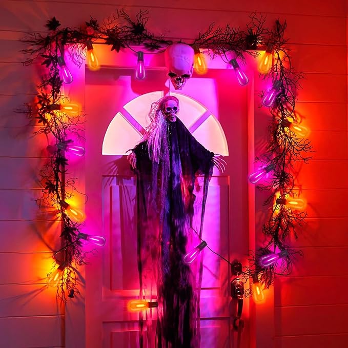 10Ft LED Outdoor String Lights, Halloween Orange Purple Lights with 10 0.6W ST40 LED Bulbs, Waterproof Connectable Patio Lights for Indoor Outdoor Backyard Garden Halloween Christmas Holiday Decor