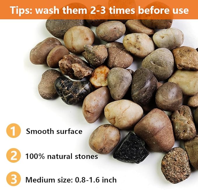 HappyFiller Natural Pebbles Polished Rocks Stones Mixed Color for Aquarium Gravel,Fish Turtle Tank,Outdoor Indoor Plants Top Dressing,Garden Landscaping,Home Vase Filler Decoration,18 LB