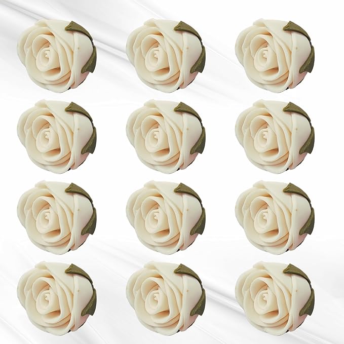 Confect Edible Flower | Edible Flower for cake & Cupcake decorations | Doughnut Edible Toppers | White venetian Flower - Vegan, Gluten-Free, Soy-Free, Dairy-Free, Palm Oil-Free -Pack of 12