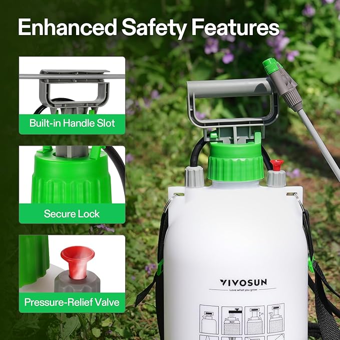 VIVOSUN Pump Sprayer 1.6 Gallon, Portable Water Spray Bottle for Lawn and Garden Yard, Weed Sprayer for Plants with 3 Nozzles, Adjustable Shoulder Strap, Pressure Relief Valve