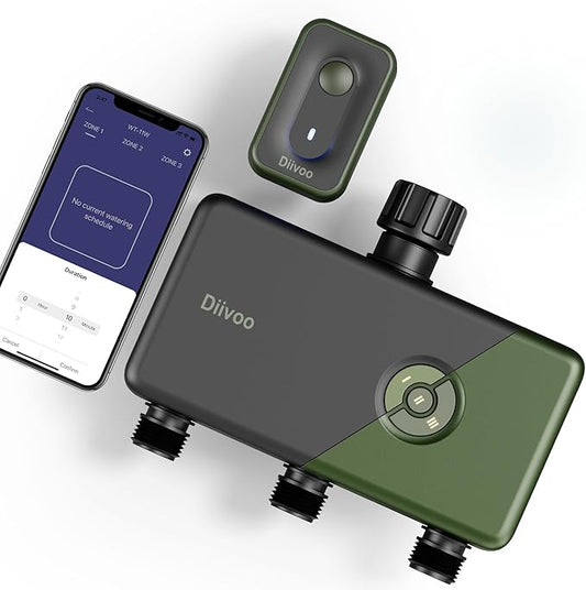 Diivoo Smart Water Timer 3 Zone, WiFi Sprinkler Hose Timer Compatible with Alexa and Google, Remote Control Irrigation Timer, Automatic Manual Watering, Rain Delay, for Garden, Lawns and Yards