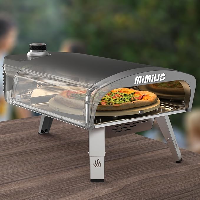 Outdoor Gas Pizza Oven with Automatic Rotating Pizza Stone - 14 Inch Portable Propane Pizza Ovens for Outside - Professional Pizza Grilling Stove for Outdoor Kitchen - Global Patent