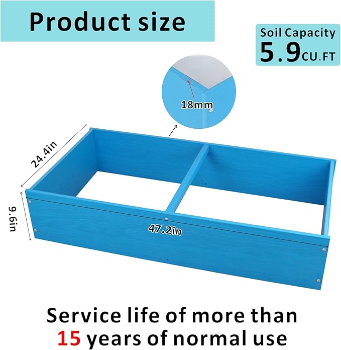 HDPE Raised Garden Bed 47.24 * 24.4 * 9.65 in,Vegetable Planter Bed Outdoor,Elevated Horticulture Planter Bed,Waterproof,Rot-Resistant and Non-Cracking Above Ground Garden Bed(Pacific Blue)