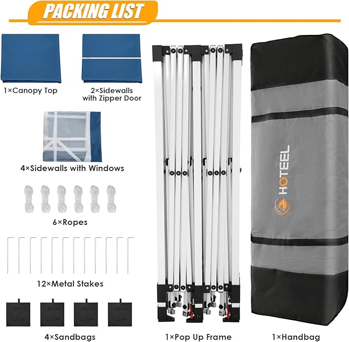 HOTEEL 10x20 Pop up Canopy with 6 Sidewalls, One Push Instant Setup Outdoor Canopy Tent with Reinforce Rod, Weight Bag, for Parties, Events, Blue