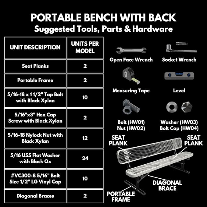 Heavy-Duty Portable Outdoor Bench Thermoplastic Coated, Expanded Metal, Commercial-Grade Seating, Made in America (Portable with Back, 6 Ft, Textured Burgundy)