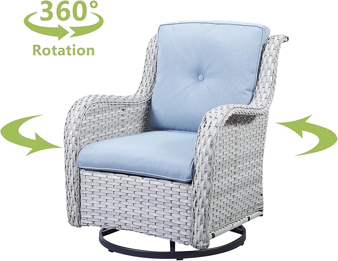 HUMMUH Outdoor Swivel Rocker Wicker Patio Chairs Set of 2, Rattan Rocking Chair Furniture Set(Light Grey,Light Blue)