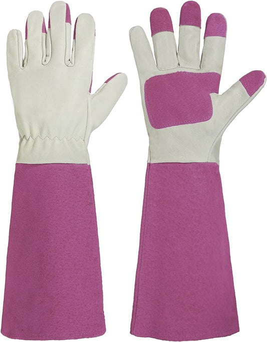 HANDLANDY Rose Pruning Gardening Gloves for Men & Women, Thornproof Long Gauntlet Gloves, Pigskin Leather - Breathable & Durability (Small)