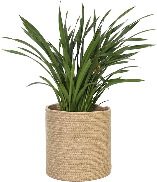 Woven Jute Plant Basket, Wicker Basket Planter for 11 inch Pot, Round Indoor Tree Pot Cover, Small Boho Storage Bin Organizer, Rustic Basket for Plants and Home Decor, 12.5” x 12.5”