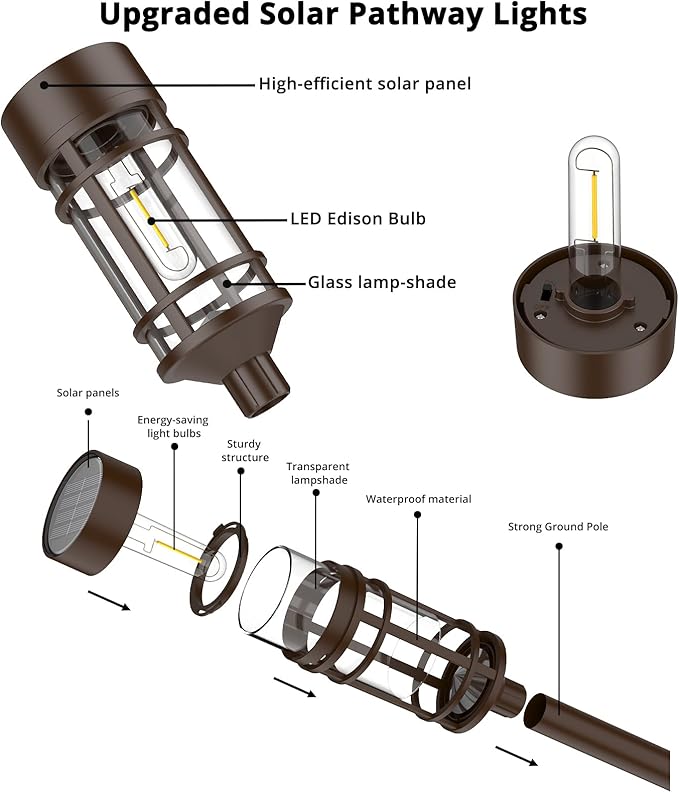 Solar Pathway Lights 8 Pack, Solar Lights Outdoor Waterproof IP65, Long-Lasting, Bright LED Outdoor Lighting Decor for Garden Yard Landscape Path