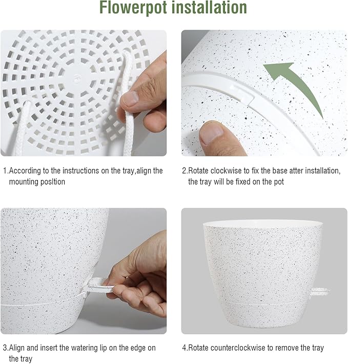 12/10/9 inch Large Self Watering Pots, Plant Pots with Mesh Drainage Holes for Indoor Outdoor Garden Plants, Flower Pots with Deep Reservoir, Set of 3 Plastic Planters, Specked White