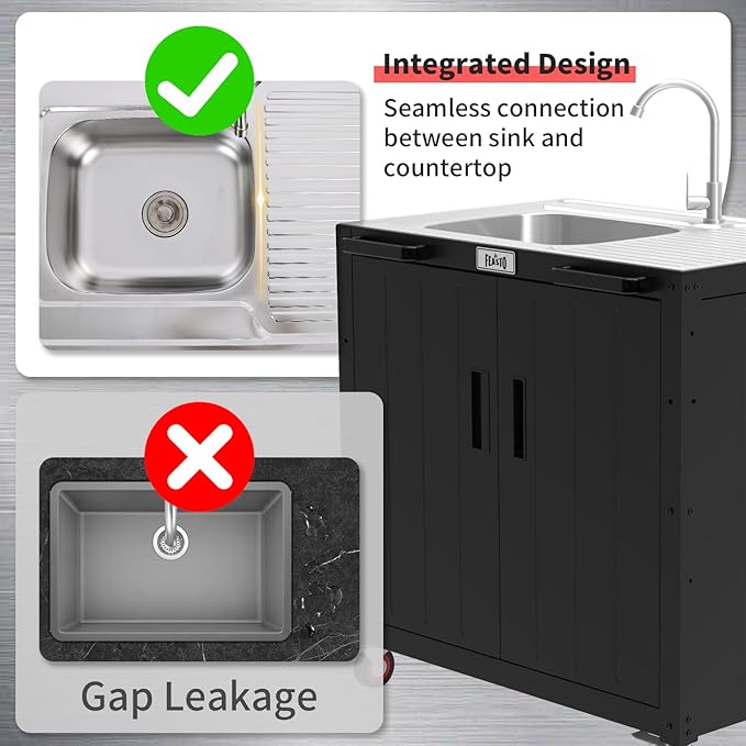 Freestanding Grill Cart with Sink and Cabinet, Movable Outdoor Cart Table with 304 Stainless Steel Sink, Outdoor Grill Cart,Outdoor Grill Station with Wheels, L35.4” x W24”