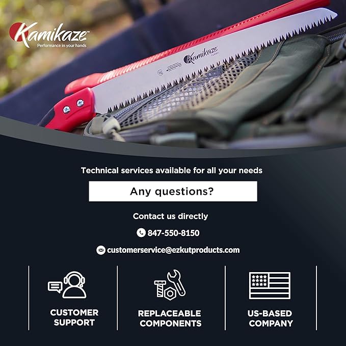 EZ Kut Kamikaze Straight Blade Pruning Saw – 18" Heavy Duty SK5 Carbon Steel – Japanese Pull-Cut Technology – Ergonomic Anti-Fatigue Grip – Tree Trimming Hand Saw with Scabbard