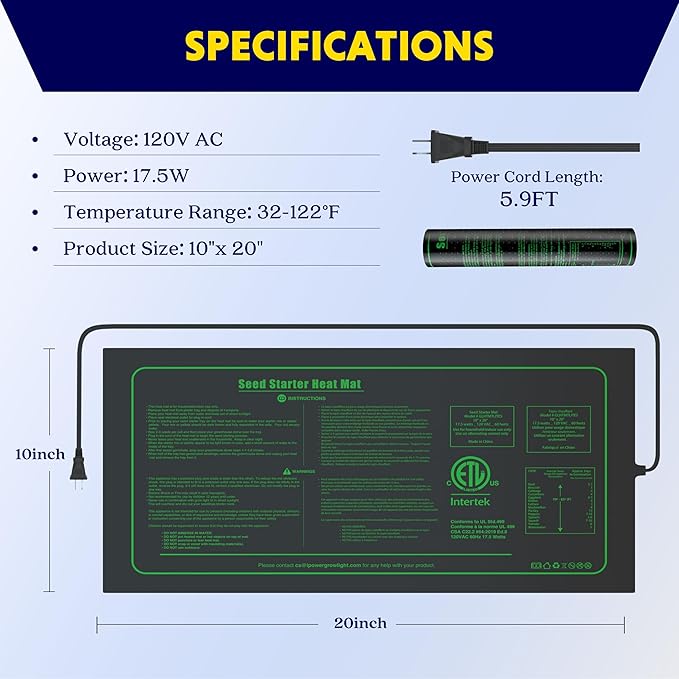 iPower Seedling Heat Mat Waterproof Durable Germination Station Warm Hydroponic Pad for Indoor Home Gardening Seed Starter