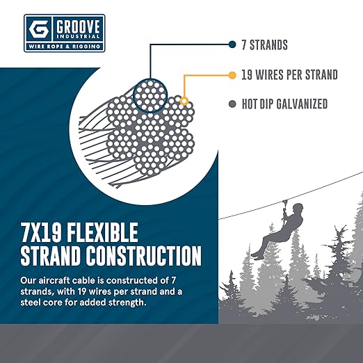 3/8’’ 7x19 Hot Dip Galvanized Aircraft Cable – Steel Wire Rope - 500 Feet